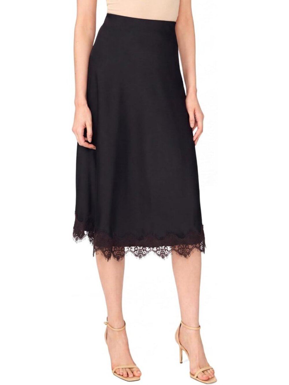 Satin Bias Midi Skirt with Lace Trim | Elegant Women's Fashion Skirt